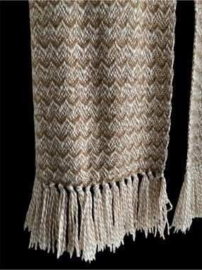 MyE Alpaca Brown Tan Soft Baby Alpaca Chevron Knit Fringed Scarf Unisex